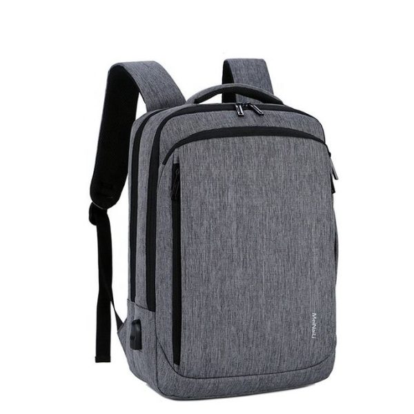 MEINAILI Nylon Laptop Backpack Model: 023 With USB Charging Port - 15.6-inch - Grey