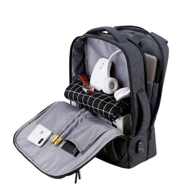 MEINAILI Nylon Laptop Backpack Model: 023 With USB Charging Port - 15.6-inch - Grey - Image 2