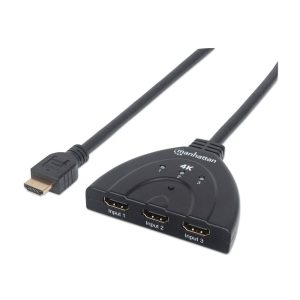 Manhattan (CV417) 3-Port HDMI Switch 4K@60Hz USB Powered Integrated Cable Supports automatic switching and manual switching - Black