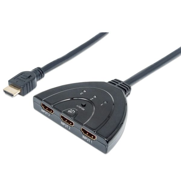 Manhattan  (CV418) 3-port HDMI Switch 1080P Integrated Cable - Black