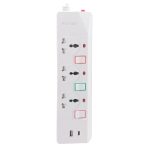 E-train (PS074) Power Strip 16A 3 Output Plugs + 1 USB + 1 Type-C 2.4A - 1.5M With On-Off Switch - White